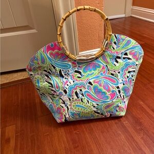 Mud Pie Multicolor Paisley Tote with Bamboo Handle
